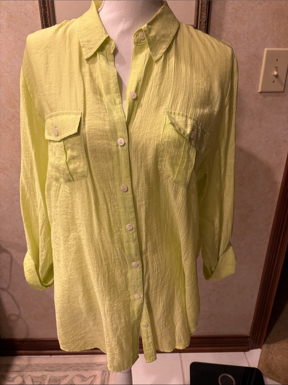 Chico's Button-Front Tunic Blouse, Sz 2